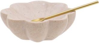 Foreside Home And Garden Abigail Scallop Marble Bowl & Spoon Set of 2 in Beige at Nordstrom