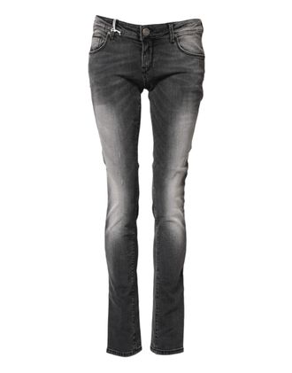 Acht Donkergrijze Katoenen Slim Fit Denim Lage Taille Jeans