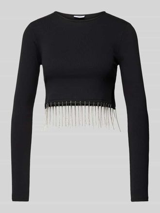 Noisy May Cropped Longsleeve mit Strasssteinbesatz Modell MAYA in Silber, Gr&ouml;&szlig;e L