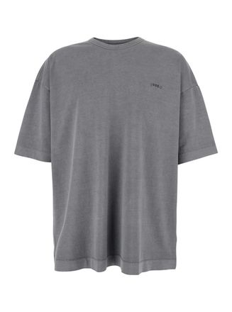 Juun.J Grey T-Shirt With Logo Embroidered On The Front And Print On The Back In Cotton Man