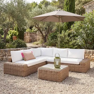Maisons du monde Conjunto de exterior con sof&aacute; de 5 plazas y mesa de centro de resina reciclada