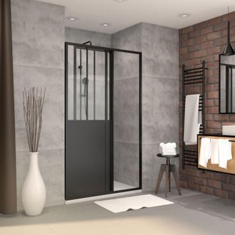 Aurlane Porta scorrevole Nera Opaca Tipo Atelier e Piatto Doccia in Acrilico Bianco - 120x90x200 cm