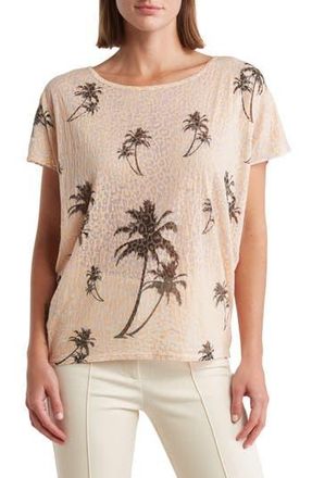 Go Couture Patterned Dolman Sleeve T-Shirt in Peach/Blue Perennial at Nordstrom Rack, Size X-Large