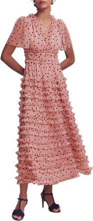 Boden V-Neck Ruffle Tulle Dress in Ivory Black Spot at Nordstrom, Size 10