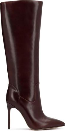 Kazar Bordeaux Leren Hoge Laarzen met Stiletto Hak - Dames - Laarzen met Hak - Bruin - 41 EU - Leer - Schoenen