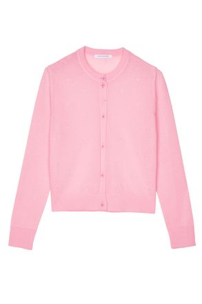 Cecilie Bahnsen Cropped Cardigan With Checkerboard Hem And Flower-Shaped Buttons