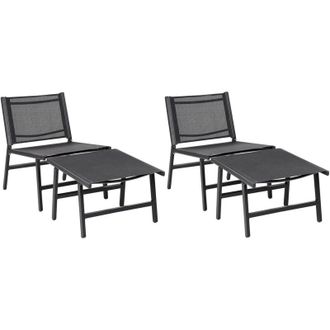 Beliani Set di 2 sedie da giardino moderne per esterni con seduta in textilene e struttura in metallo e poggiapiedi Nero Marceddi