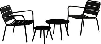 Vente-Unique Conjunto de jard&iacute;n de metal - 2 sillones bajos apilables y mesas apilables - Negro - MIRMANDE de MYLIA