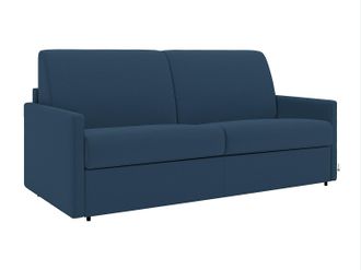 Vente-Unique Sof&aacute; cama de 4 plazas de tela tipo italiano CALIFE - Azul oscuro - Somier de l&aacute;minas de 160 cm - Colch&oacute;n de 18 cm