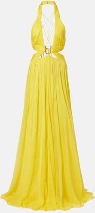 Roberto Cavalli Abito lungo in chiffon di seta con cut-out