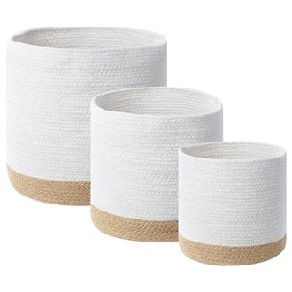 Beliani Beliani - Conjunto De 3 Cestas De Algod&oacute;n Beige Blanco Yute Ropa Accesorio Boho Basima