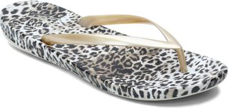 Skechers womens Bungalow - Summer Kitty - Leopard Print Sock Jelly Thong Flip Flop, Gold, 5 M US