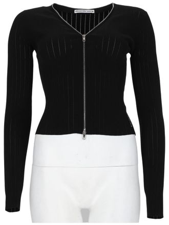 Alexander Wang Pointelle Textured Cardigan With Zip-Up Front And V-Neckline