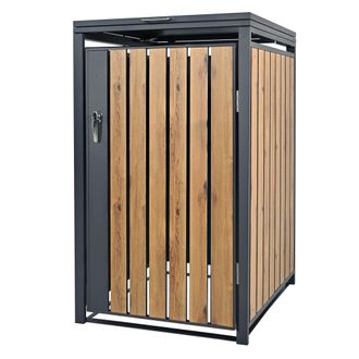 ML Design Ml-design - Cobertizo Para Ocultar Cubo De Basura 240l Antracita Aspecto Roble 68x80x116,3 Cm Caseta De Acero Para Jard&iacute;n Exterior Contenedor Resisten