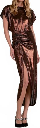 Elan Cap Sleeve Slit Dress In Chocolate