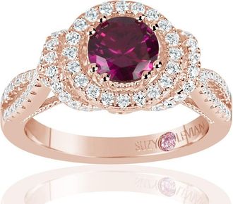 Suzy Levian Rose Sterling Silver Created Ruby and White Cubic Zirconia Anniversary Ring