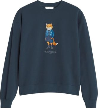 Maison Kitsun&eacute; Navy Vos Jurk Sweatshirt - Dames - Sweatshirts - Blauw - L - Katoen - Hoodies & sweatvesten