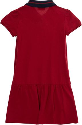 Gucci Girls Cotton Dress With Web Detail And Flared Skirt Red