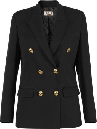 Elisabetta Franchi Gabardine Double-Breasted Jacket - Dames - Blazers - Zwart - XS - Leer - Jassen