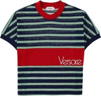 Versace Multicolour Striped Cropped Cotton T-Shirt