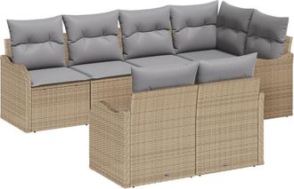 vidaXL Garden Sofa Set with Cushion 7 pcs Beige Poly rattan Vidaxl