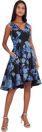 Adrianna Papell V-Neck Midi Jacquard Dress Womens Dress Blue/Black : 14, Nylon/Polyester
