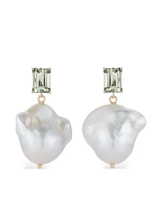 Mateo Bijoux 14K yellow gold baroque pearl green amethyst drop earrings