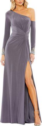 Mac Duggal Side Twist Drop Shoulder Beaded Cuff Gown