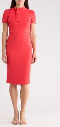 Maggy London Tie Neck Puff Sleeve Scuba Crepe Dress in Hibiscus at Nordstrom Rack, Size 18 (Similar To 16W)