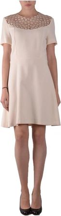 Pinko Witte Kant A-Lijn Mini Jurk - Dames - Korte kleedjes - Beige - M - Polyester - Kleedjes