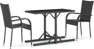 vidaXL 3 Piece Garden Dining Set Black Vidaxl
