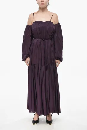 Super Blond Chiffon Ruffled Dress with Puff Sleeves Super Blond