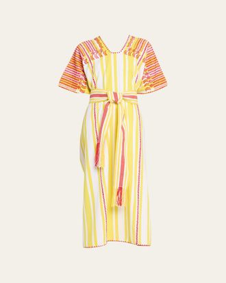 Pippa Holt Three-Panel Striped Embroidered Midi Kaftan