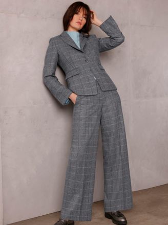 Cr&eacute;ation L Jackenblazer CREATION L PREMIUM Woll-Mix-Blazer, Damen, Gr. 36, grau (graphit, kariert), 43% Wolle, 28% Polyester, 17% Polyacryl, 5% Seide, 5% Polyami