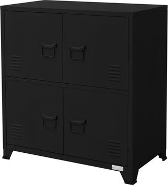 ML Design Ml-design - Archivador De Oficina 75x40x80,5 Cm Acero Negro Armario Independiente Con 4 Patas Mesita Auxiliar Met&aacute;lica Con 4 Puertas Y 2 Compartimento
