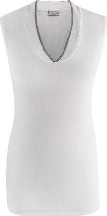 Brunello Cucinelli Soft White V Neck Tank Top Size XS