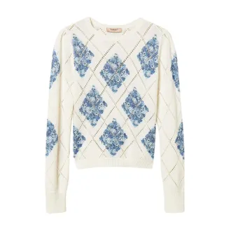 Twinset Round-neck Knitwear, female, Multicolor, Size: XS Rombi Floreali Top