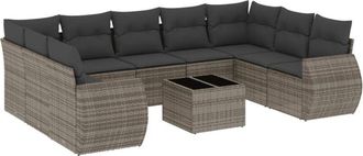 vidaXL Set De Sof&aacute;s De Jard&iacute;n 10 Pzas Con Cojines Rat&aacute;n Sint&eacute;tico Gris Vidaxl