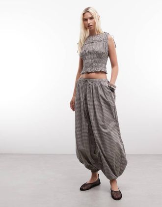 Daisy Street Pantaloni a palloncino marroni a quadri in coordinato-Marrone