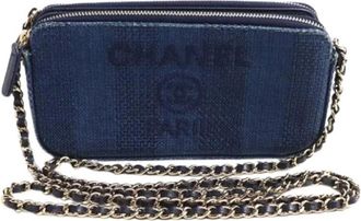 Chanel Pre-owned Canvas Shoulder Bag - Dames - Vintage Schoudertas - Blauw - ONE Size - Leer - Vintage