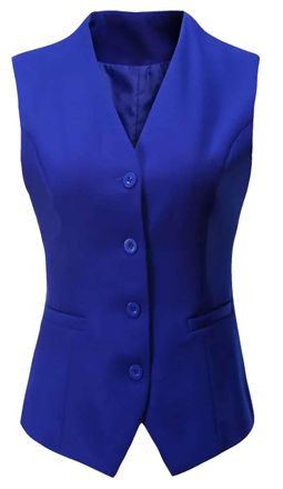 Generic Womens Formal Button V-Neck Business Dress Suit Vest Waistcoat ROYAL BLUE S