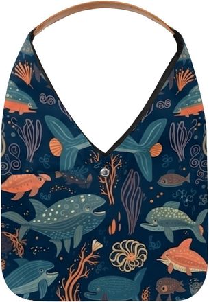 Generic Underwater World Animals Reusable Lightweight Grocery Bags - Foldable Into Compact Pouch, Washable & Sturdy, Multipurpose for Shopping and Travel