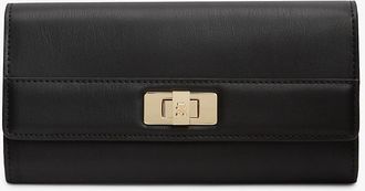 Tommy Hilfiger Womens Monogram Turnlock Large Flap Wallet - Black
