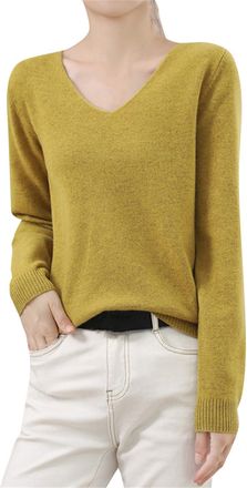 Generic Jumpers for Women V Neck Classic-Fit Soft Touch Cashmere Jumpers Ladies Lightweight Knitted Pullover Sweater Casual Comfortable Thermal Underwear Soli