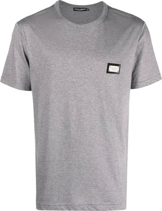 Dolce & Gabbana T-Shirts, male, Gray, XL, Silver Plaque Grey T-Shirt
