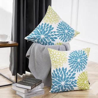 OEM Funda De Almohada Decorativa Estampada A Una Cara De La Colecci&oacute;n New Life De Phantoscope, 45,7 Cm X 45,7 Cm, Flores Verde Azulado, Paquete De 2