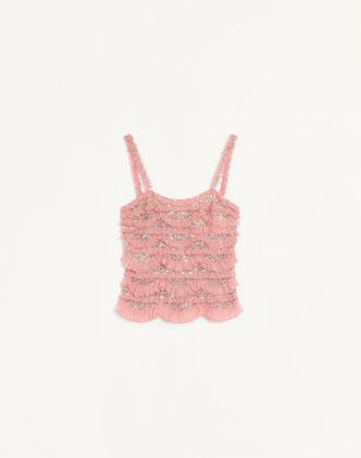 Valentino Top In Tulle Illusione Ricamato Donna ROSA 40