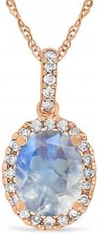 Allurez Moonstone & Halo Diamond Pendant Necklace in 14k Rose Gold 2.14ct