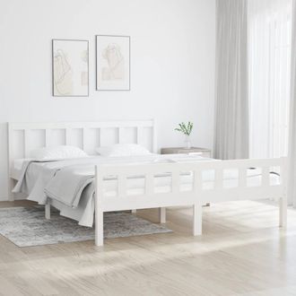 vidaXL Estructura De Cama Doble Sin Colch&oacute;n Madera Maciza Blanco Vidaxl