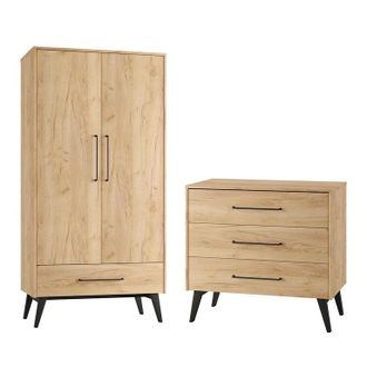 OEM Commode 3 Tiroirs Et Armoire 2 Portes Pinio Retro Bois